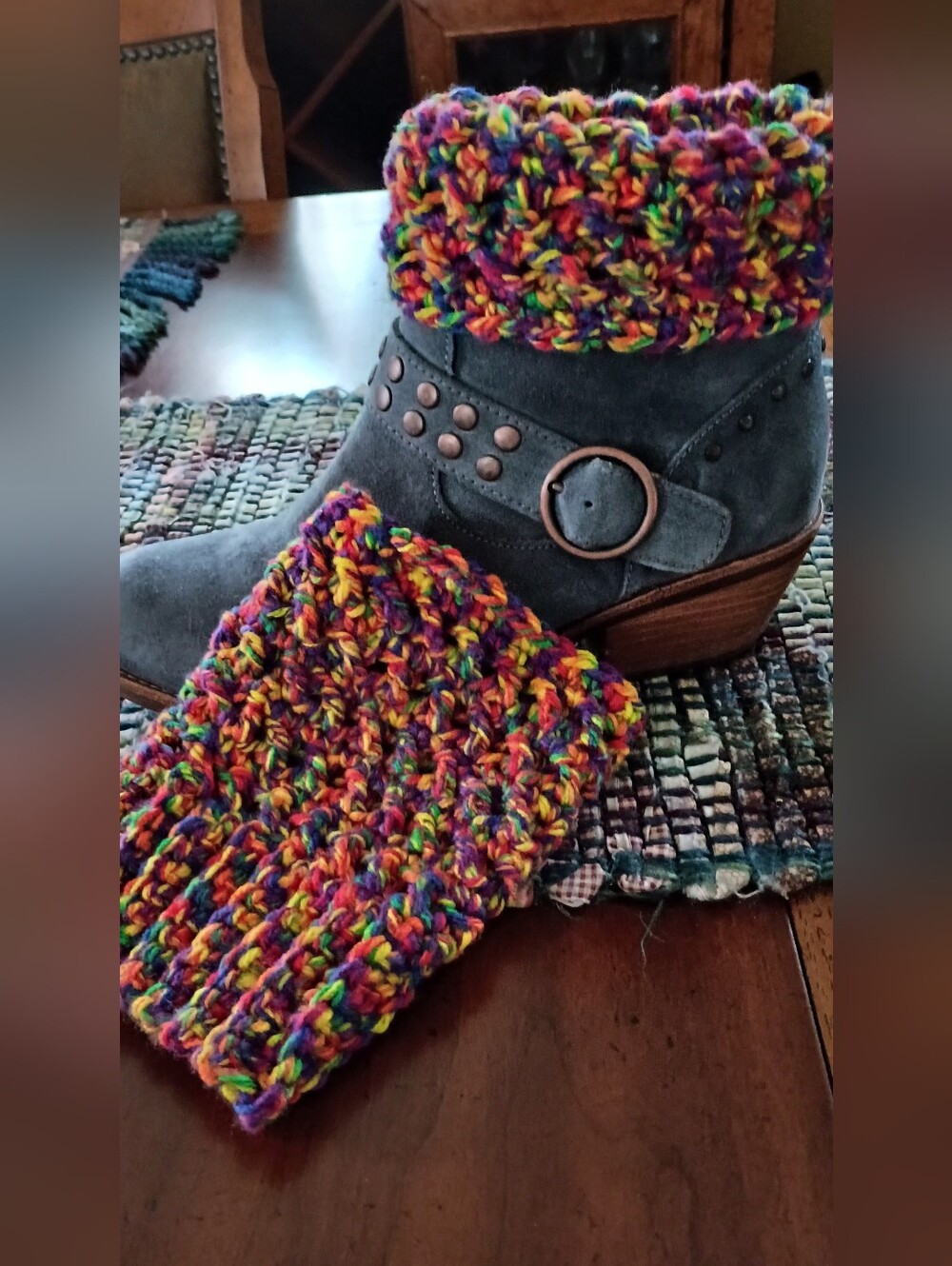 Handmade Multicolor Crochet Boot Cuffs - Women's Accessory